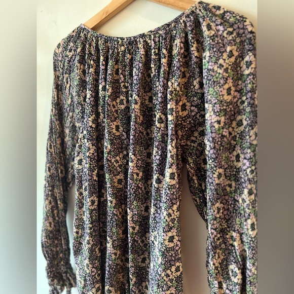 Chaps Floral Cotton Blend Tie Sleeve Long Sleeve Top M - Picture 8 of 11